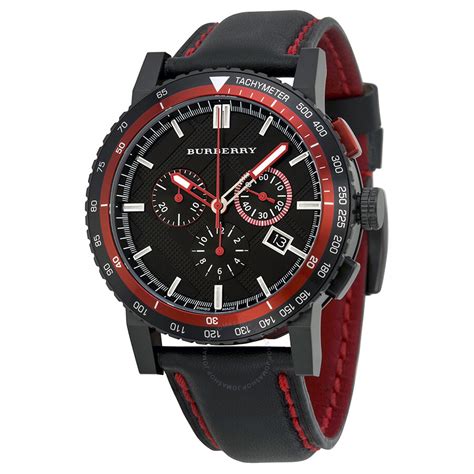 Burberry The City Chronograph Black Dial Black Leather Men's 